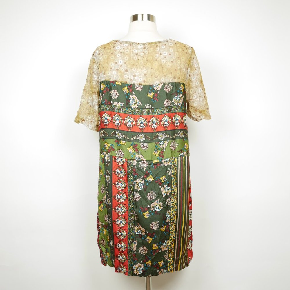TINY by Anthropologie Women's S Green & pink floral short sleeve chiffon dress - Picture 5 of 10